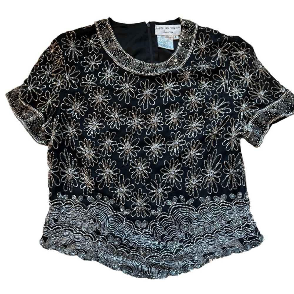 Adrianna Papell Evening Vintage 100% Silk Seed Beaded Top Sz L